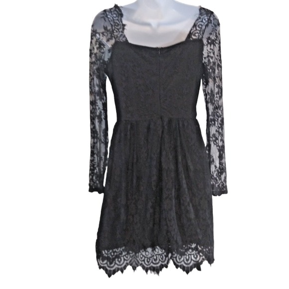 Eilly Bazar Dress Womans  XS Black Floral Lace Lined Zipper in Back Scallop Hem - Picture 4 of 7